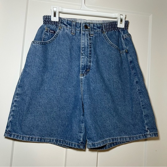 Lee Pants - VTG Lee Mom Denim Jean Shorts 3 Blue Medium Wash High Waisted Side Elastic